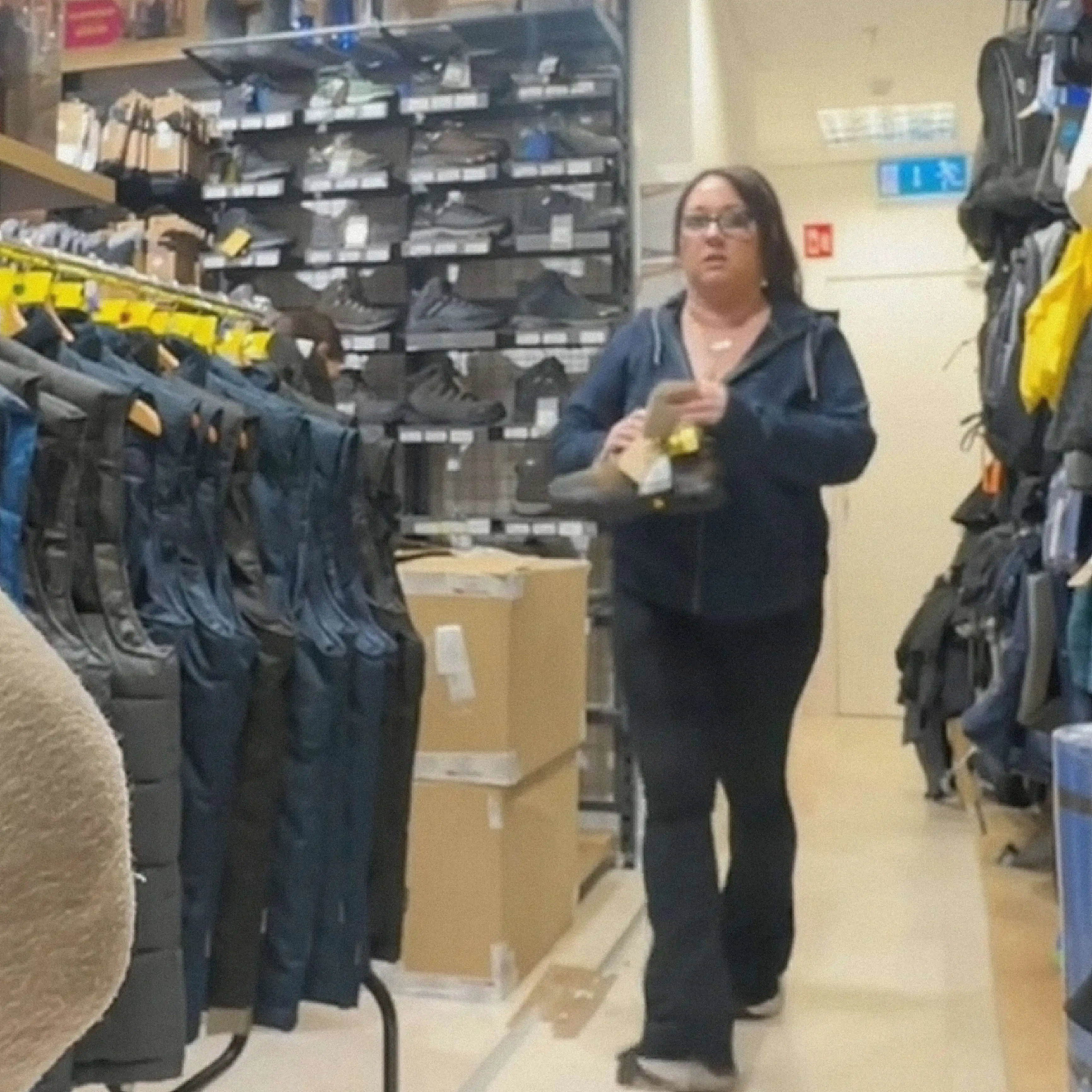 Store employees looking bulge flash customer