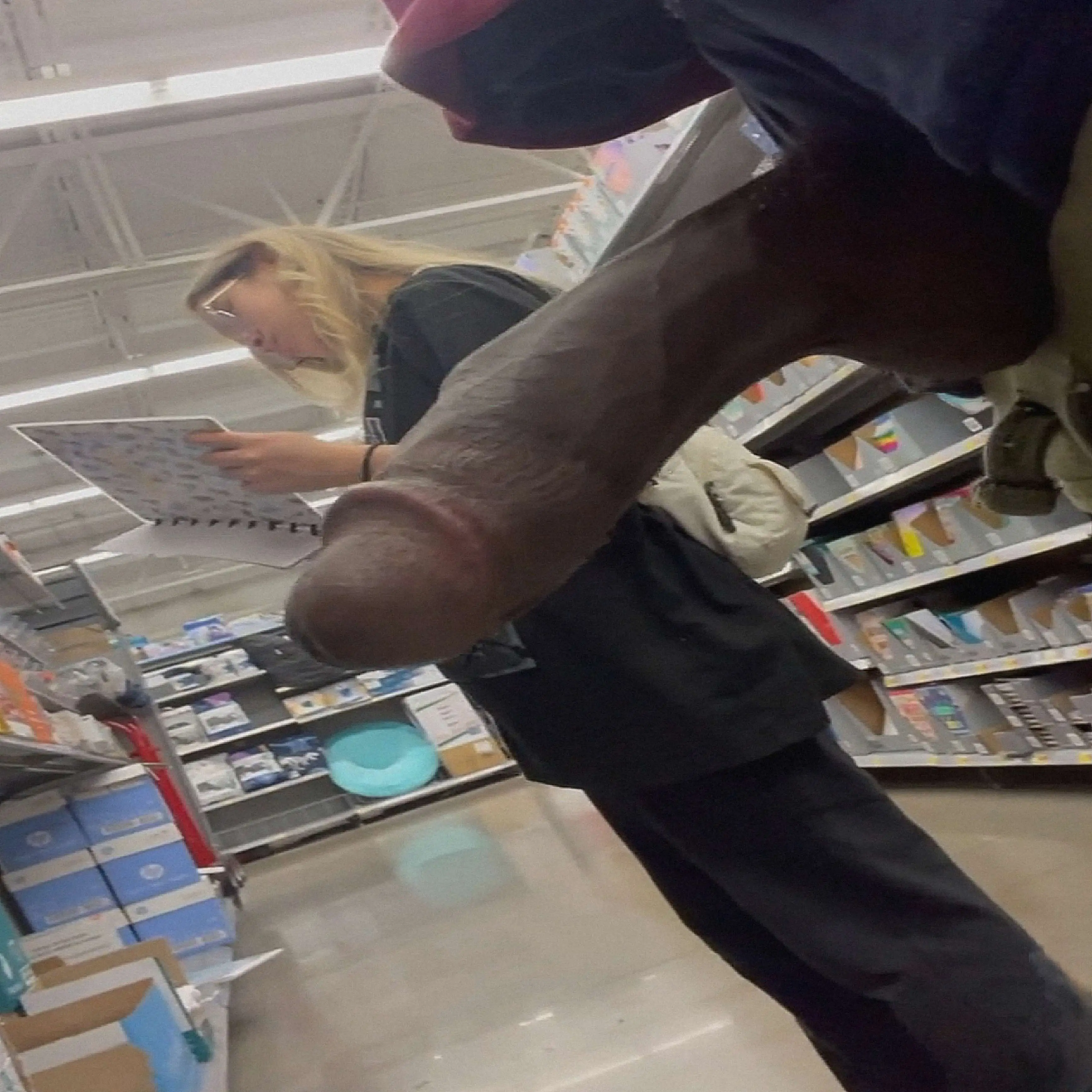 Huge black cock out and sexy blonde teen in the store
