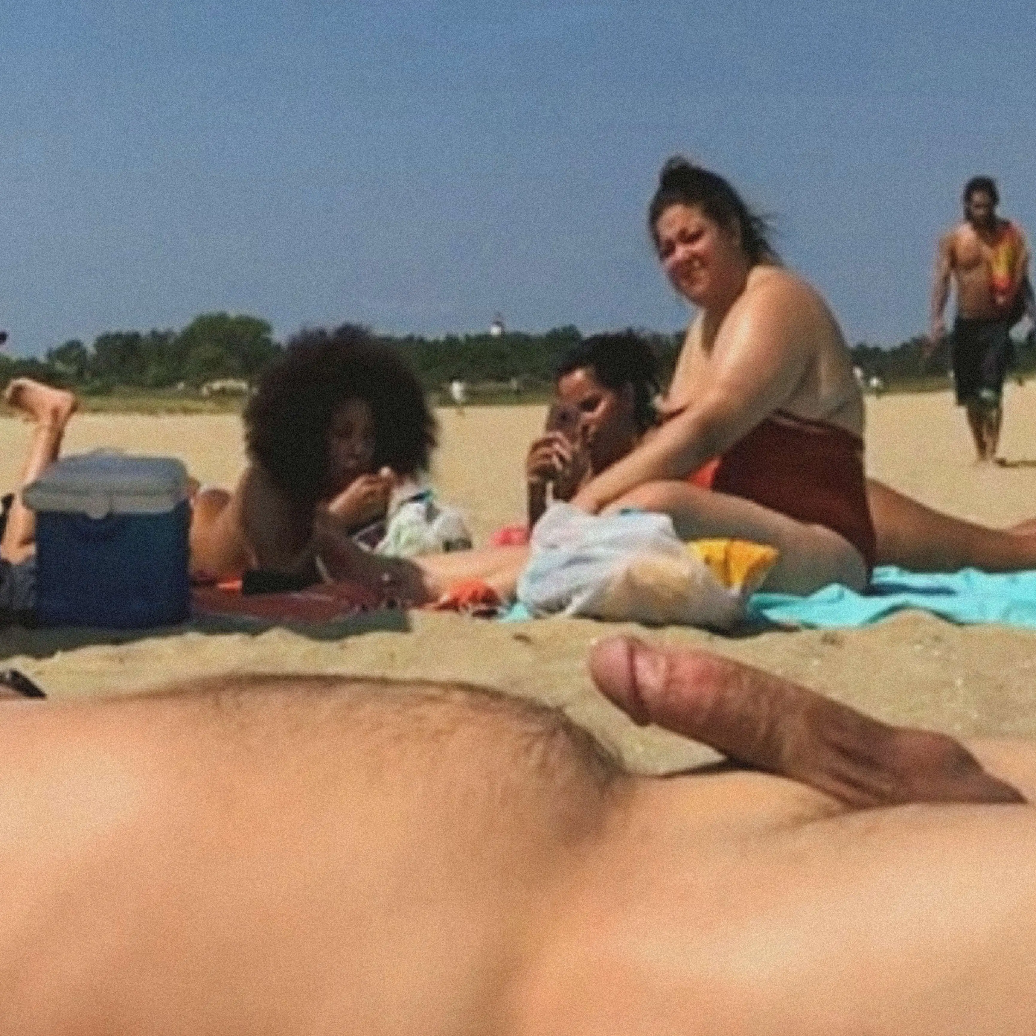 Bbw and friends looking at dick on nude beach 