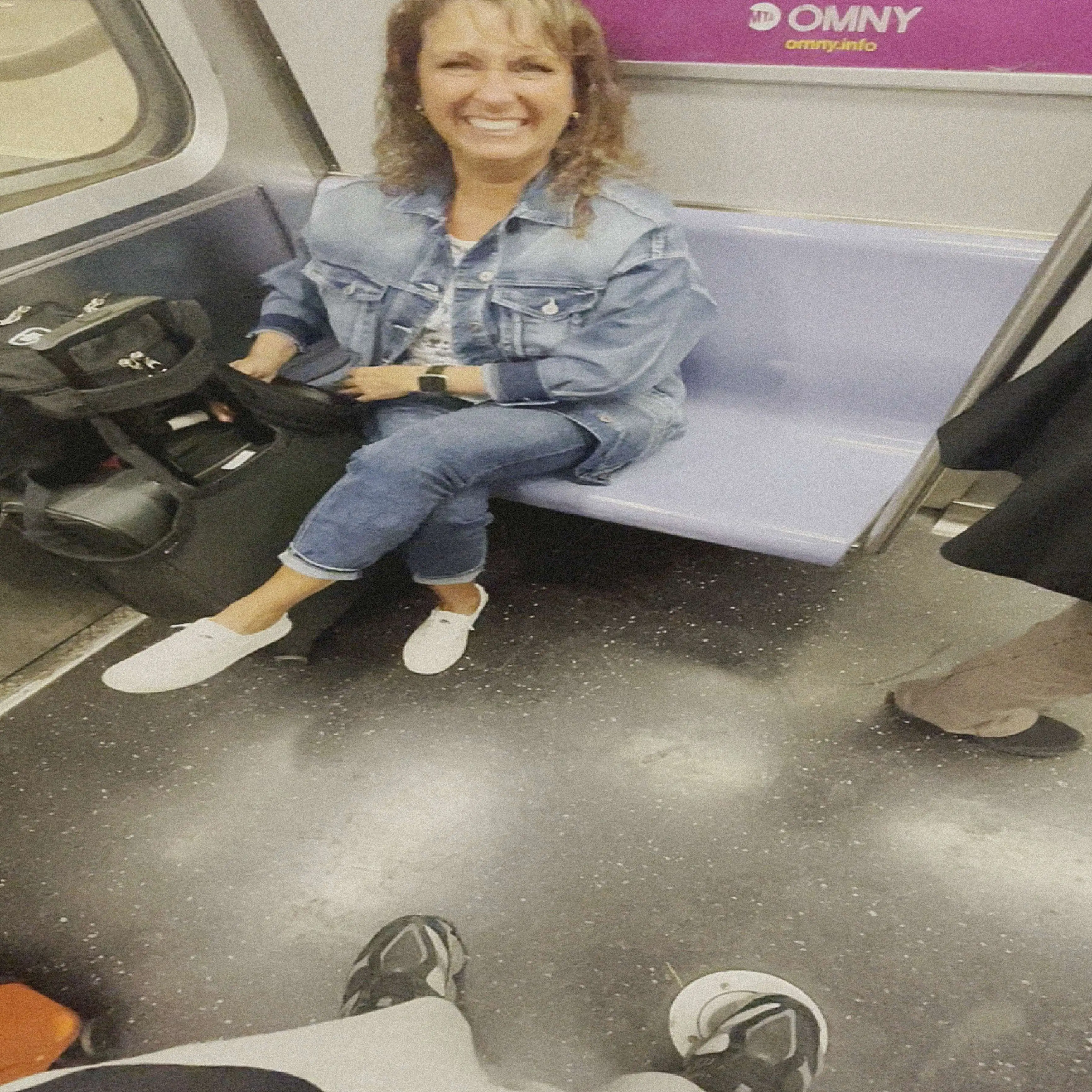 Sexy smiling Milf looking bulge flash on train
