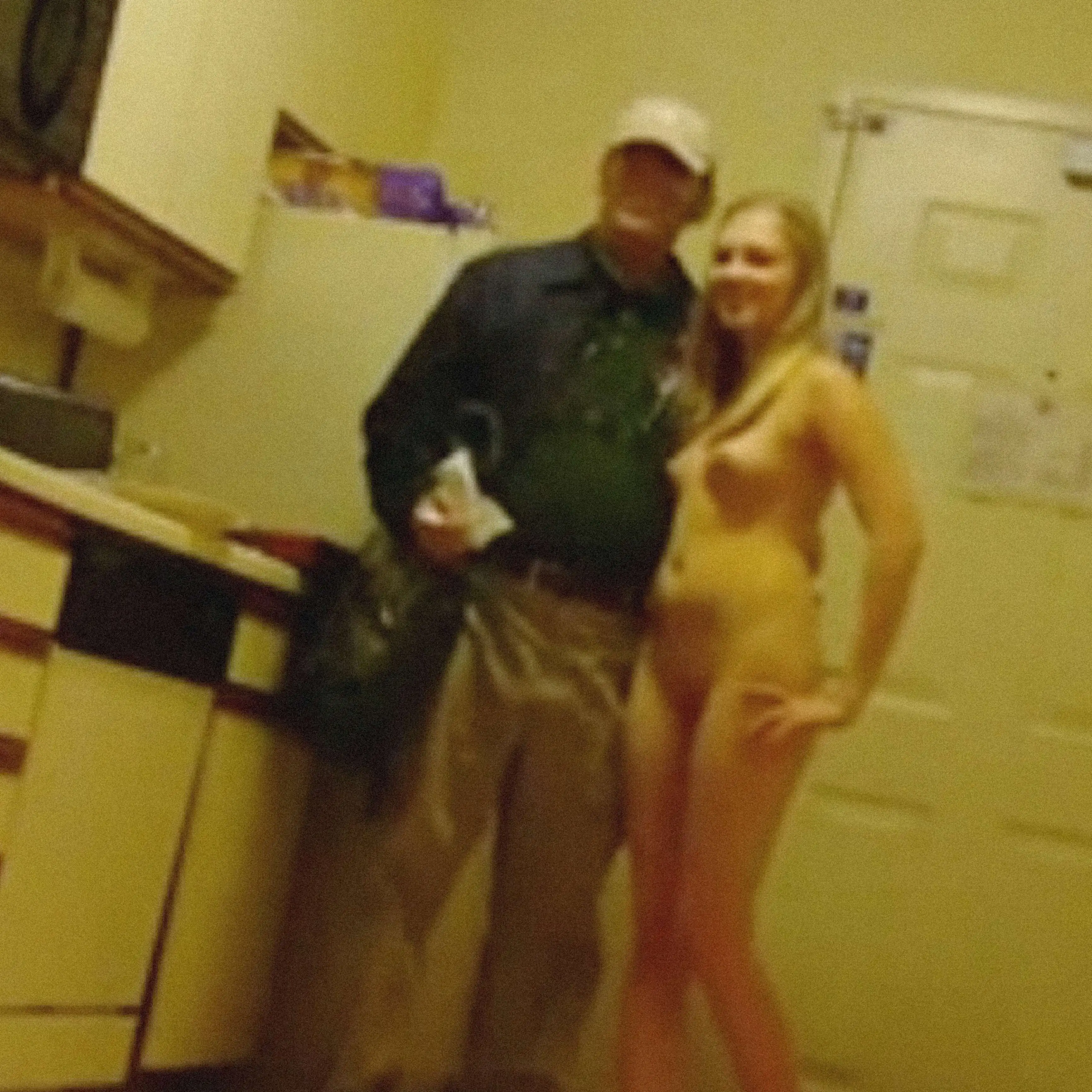 Hot blonde teen taking nude photo with delivery
